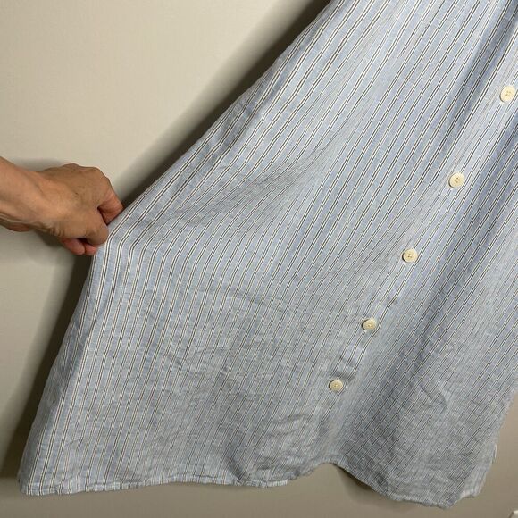MADEWELL Linen Midi Dress Women XS Blue Stripe NEW Button Front Pockets NQ632 - Picture 7 of 16